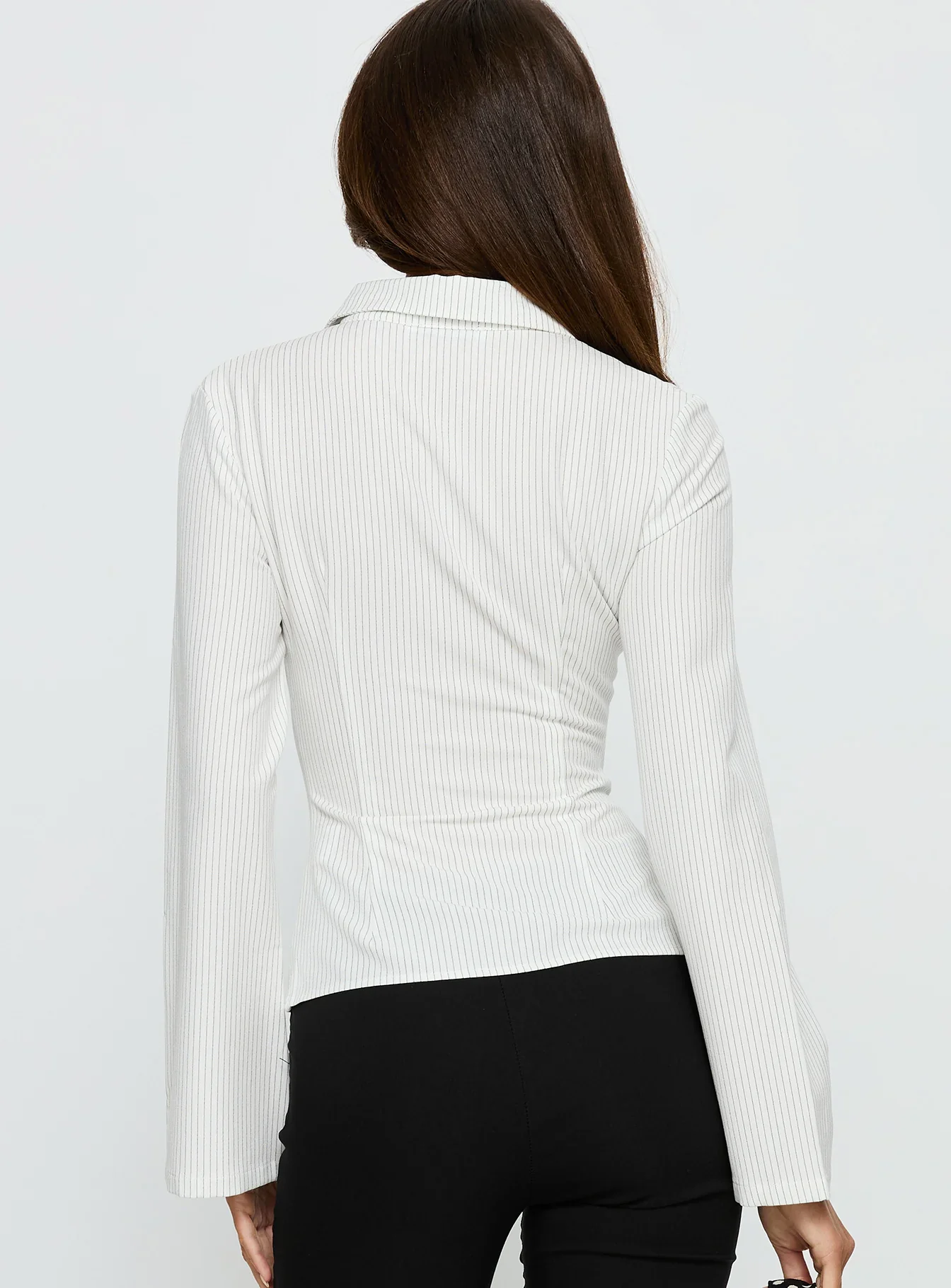 Stippled Stripes Flared Sleeves Shirt in White - Image 5