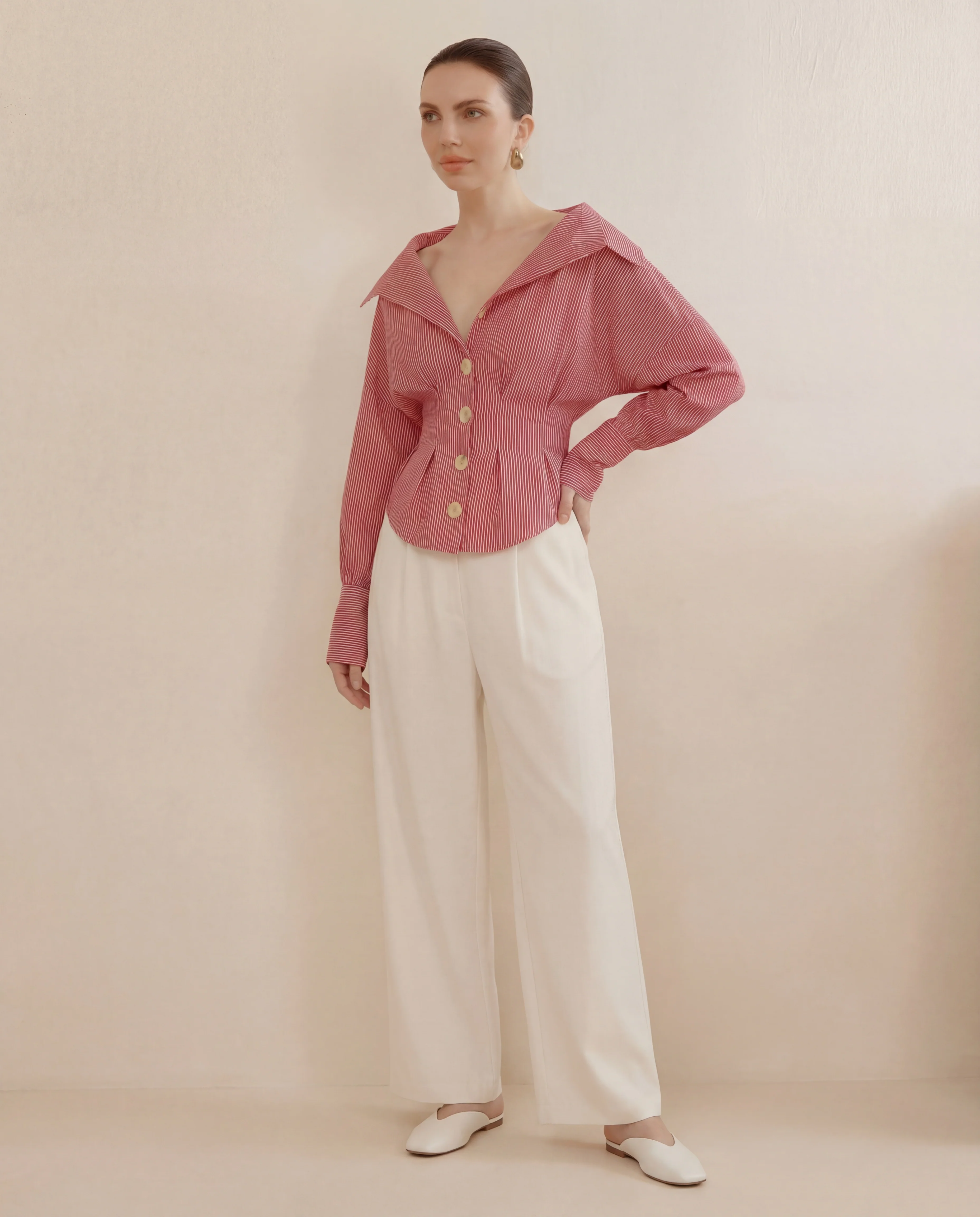 Red Stripe Shirt With Cinched Waist - Image 5