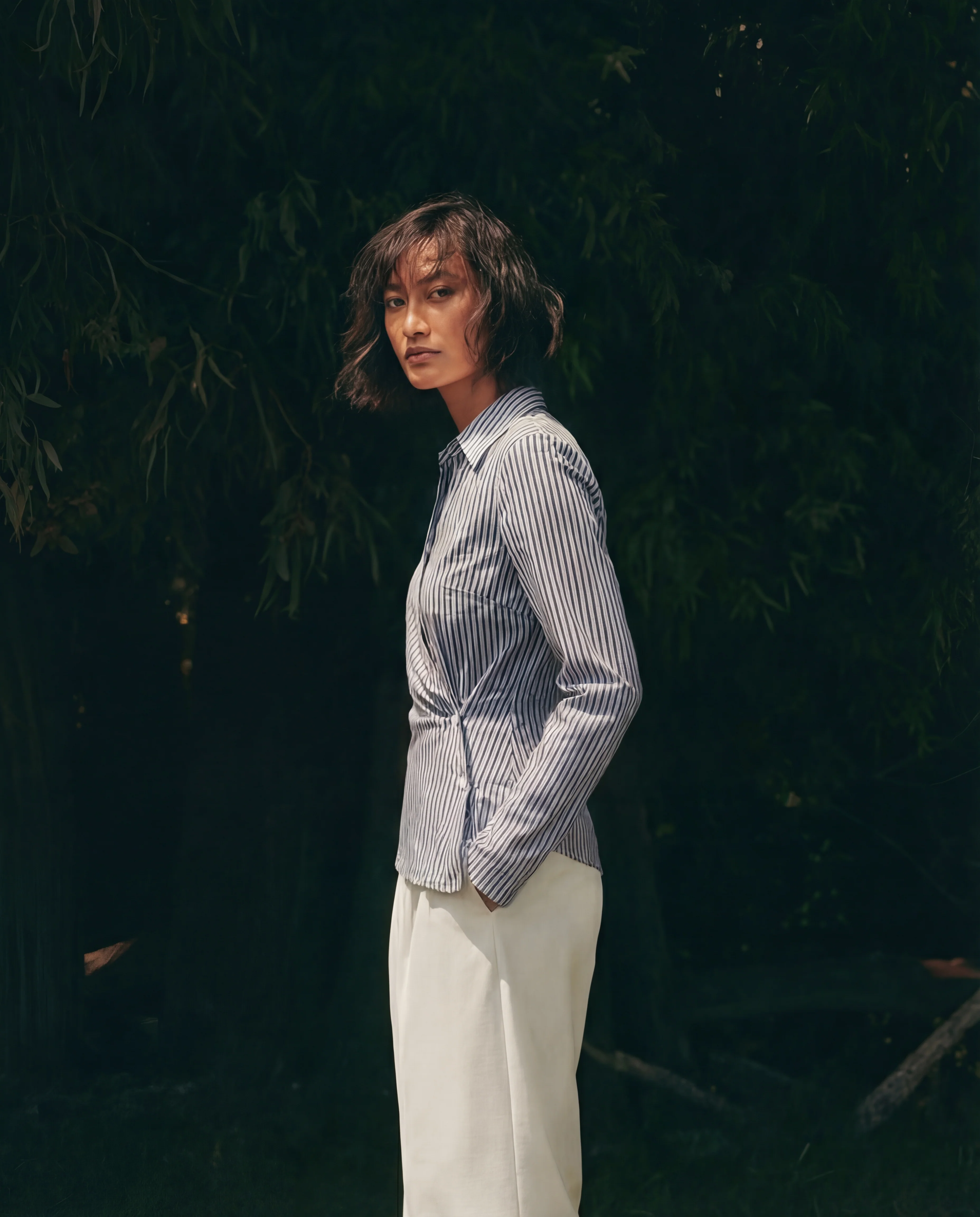 Blue Snatched Waist Striped Shirt - Image 3
