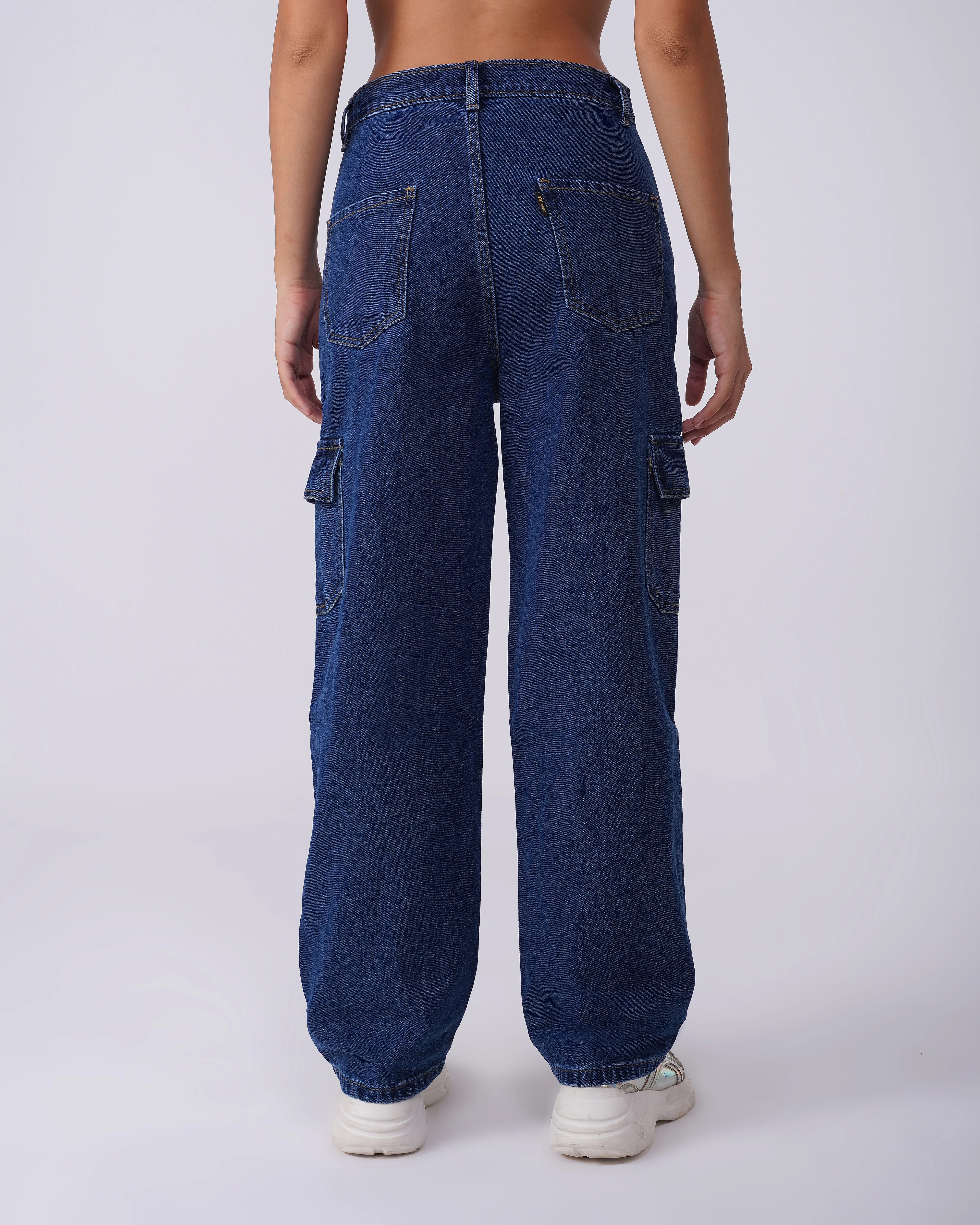 Dark Blue Washed Cargo Jeans - Image 4