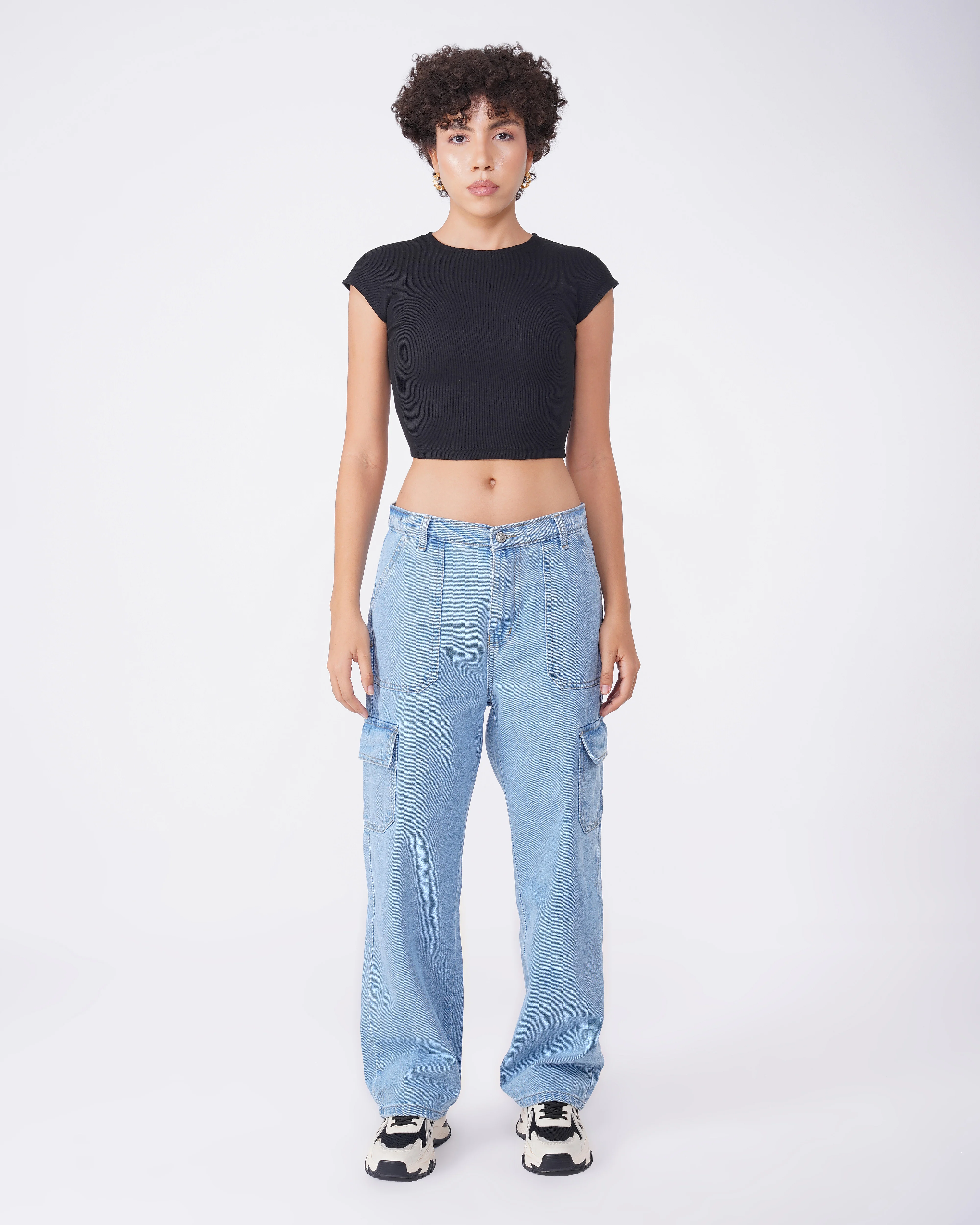 Light Blue Washed Cargo Jeans - Image 4