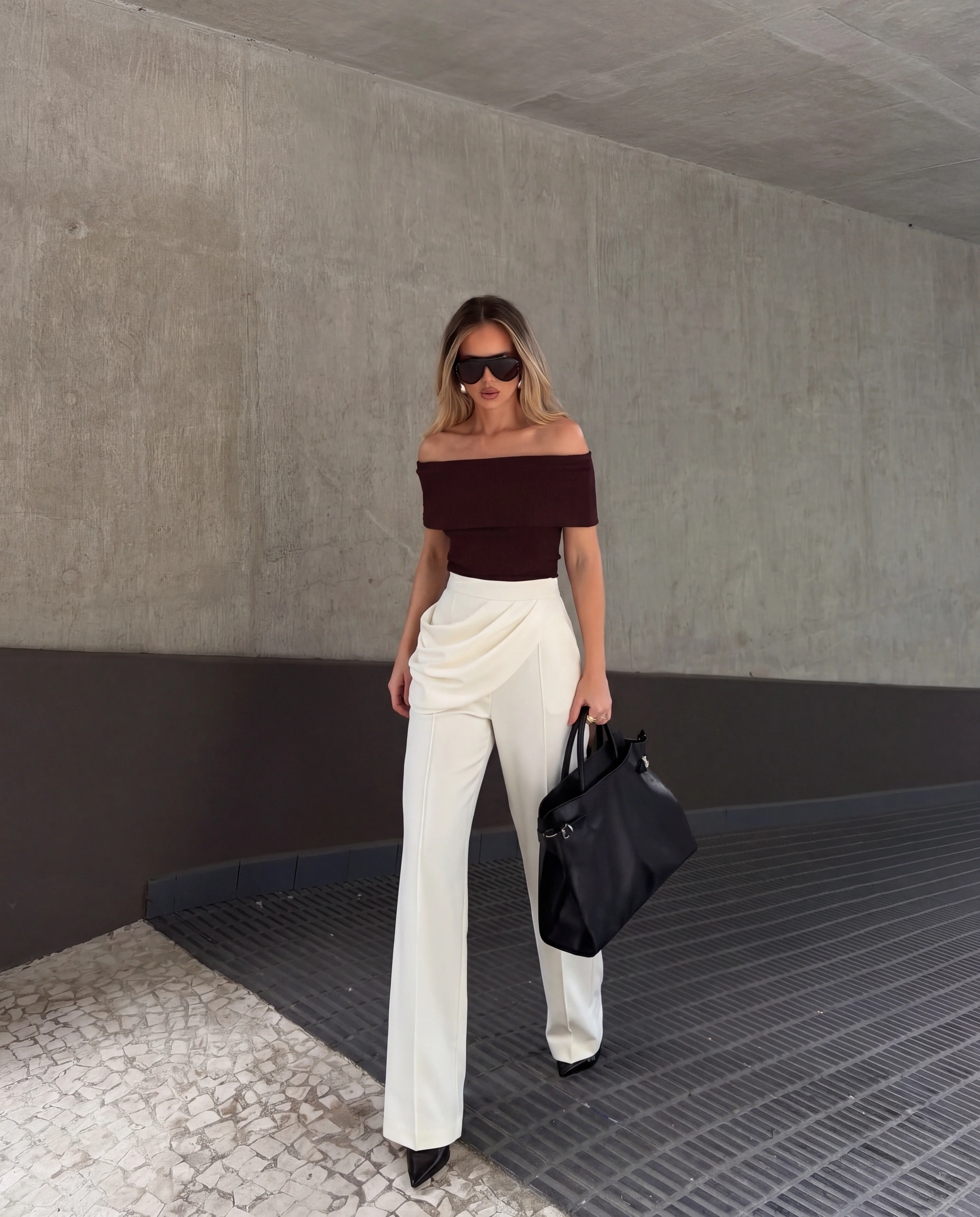 White High Waist Draped Front Trouser - Image 3