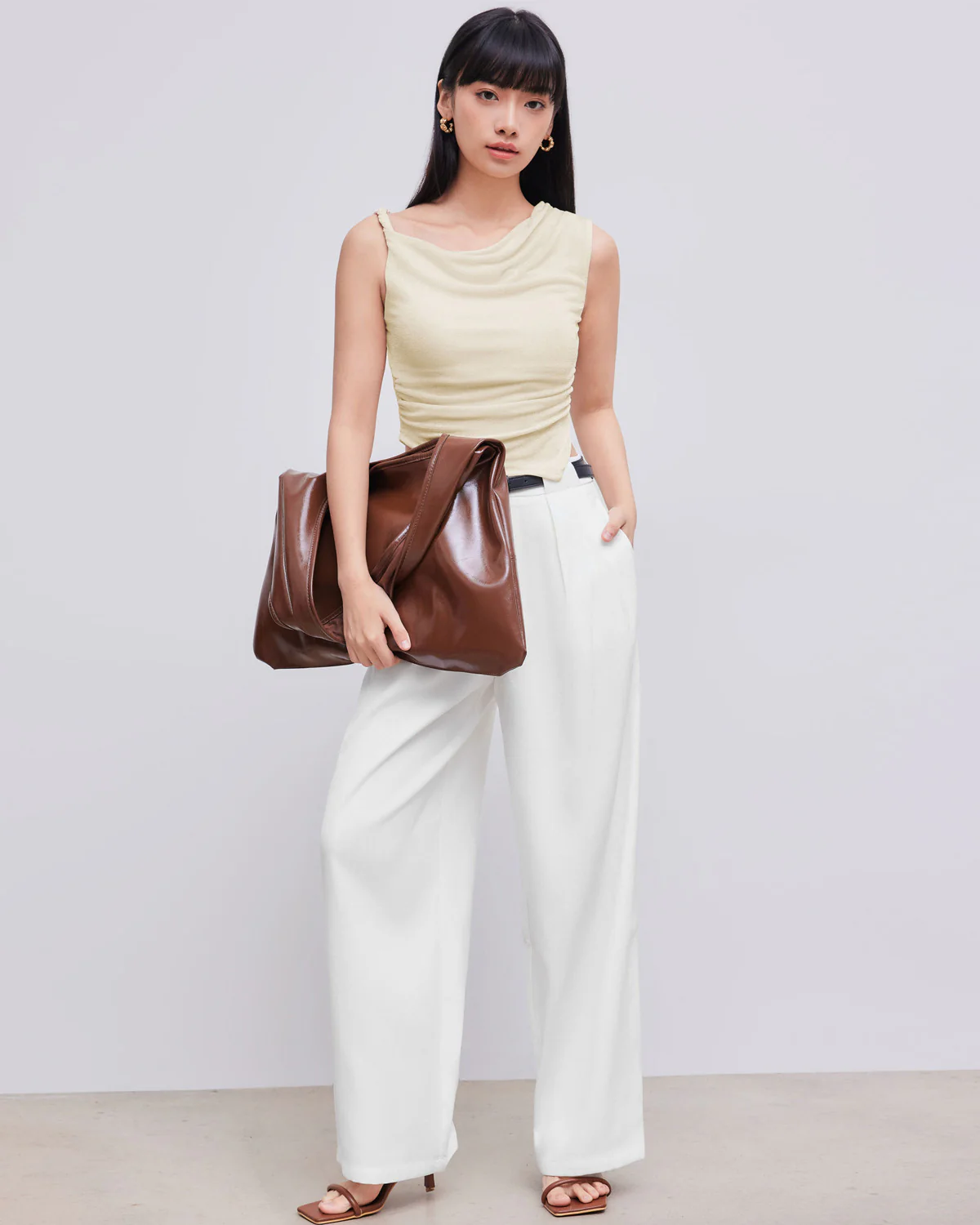 White Straight Leg Trouser with Belt - Image 4