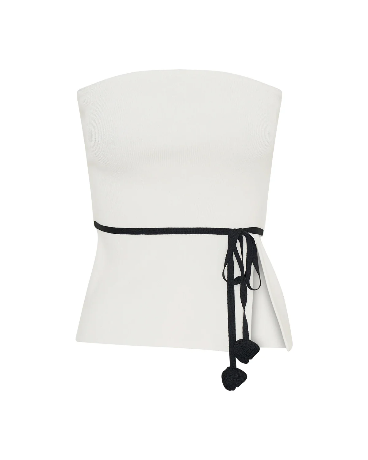 White Slit Top And Skirt Set With A Waist Tie - Image 9