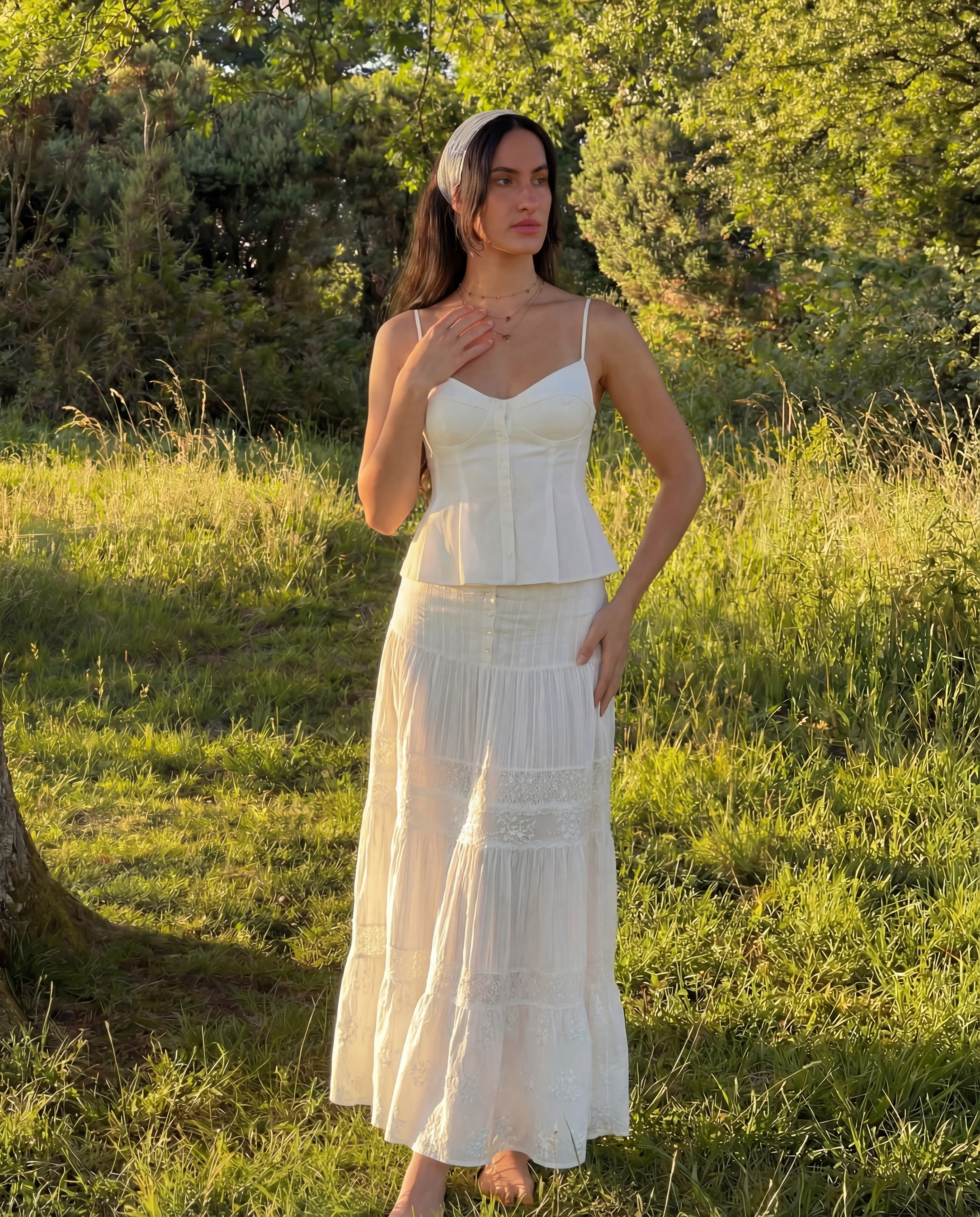 White Spaghetti Strap Bustier Pleated Top - Image 2