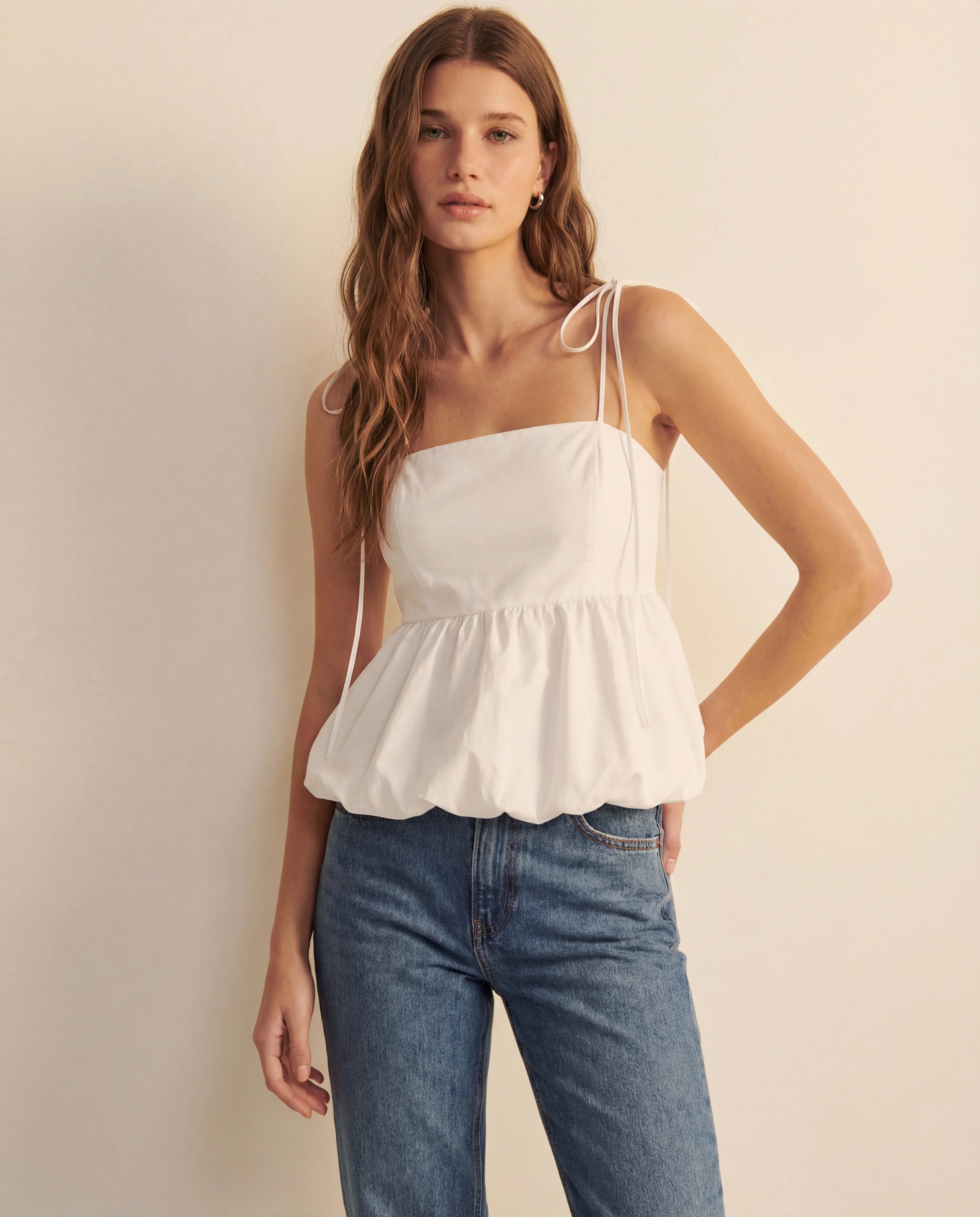 White Bubble Hem Camisole Top - Image 4